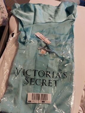 Victoria's Secret Aqua Satin Nightrobe